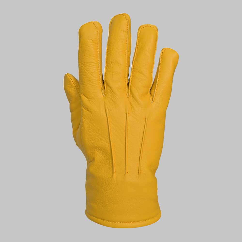Yellow Leather Glove with Faux Fur Lining