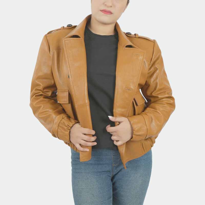 Men and Women Tan Sheepskin Leather Major Motoko Kusanagi Ghost in the Shell Cosplay Jacket with Button Front