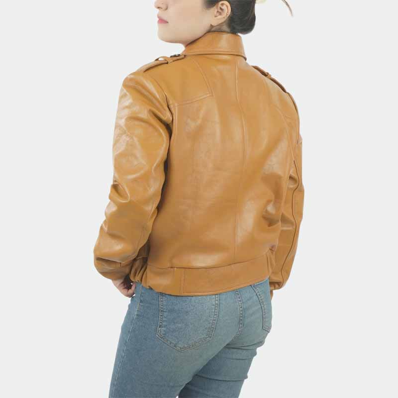 Men and Women Tan Sheepskin Leather Major Motoko Kusanagi Ghost in the Shell Cosplay Jacket with Button Front