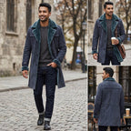 Men's Blue Shearling Leather Coat – Genuine Sheepskin Lined Winter Coat