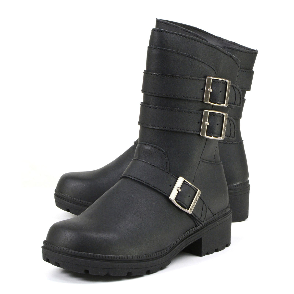 MMCC Women's Cameo Black Leather Motorcycle Boots - MB253