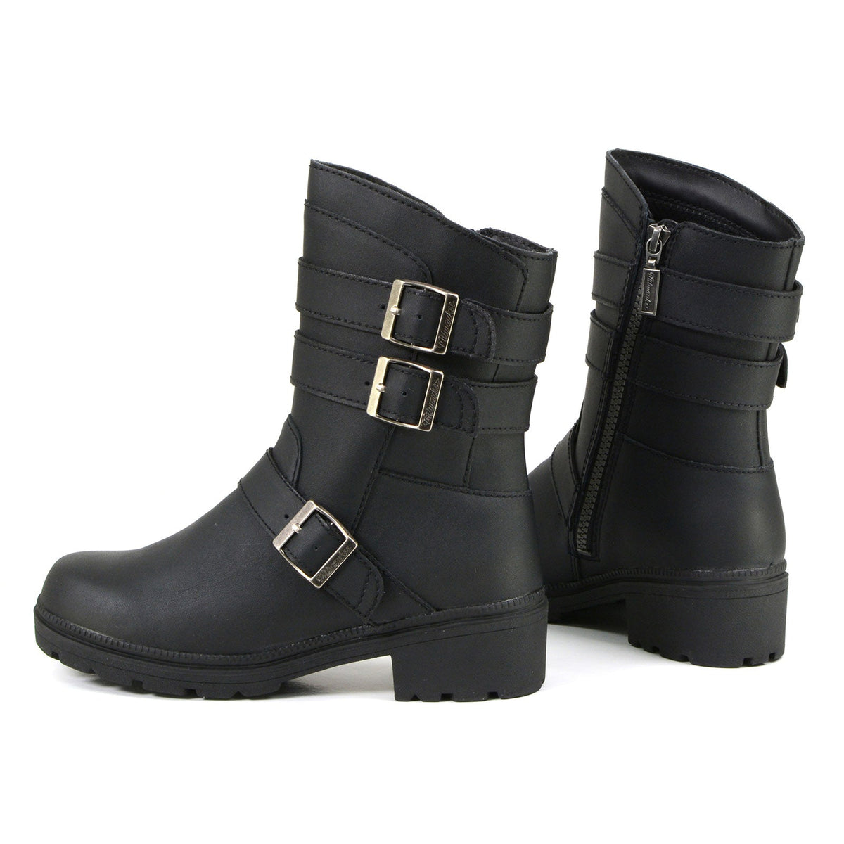MMCC Women's Cameo Black Leather Motorcycle Boots - MB253