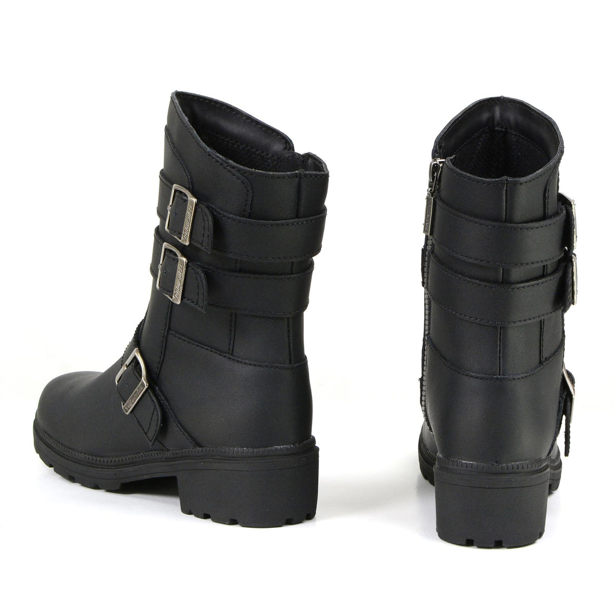 MMCC Women's Cameo Black Leather Motorcycle Boots - MB253