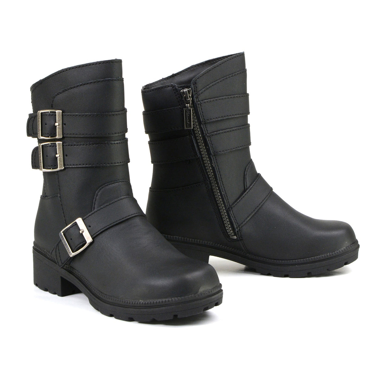 MMCC Women's Cameo Black Leather Motorcycle Boots - MB253