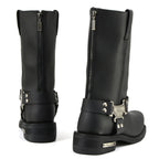 MMCC Men's Black Leather Motorcycle Boots - MB410