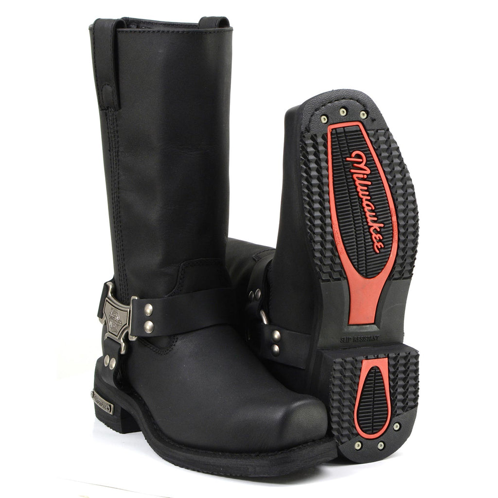 MMCC Men's Black Leather Motorcycle Boots - MB410