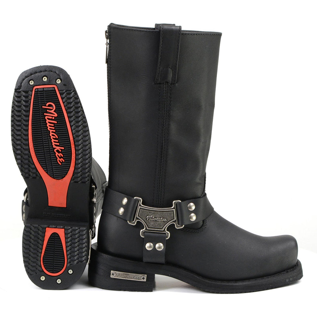 MMCC Men's Black Leather Motorcycle Boots - MB410