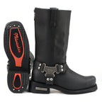 MMCC Men's Black Leather Motorcycle Boots - MB410