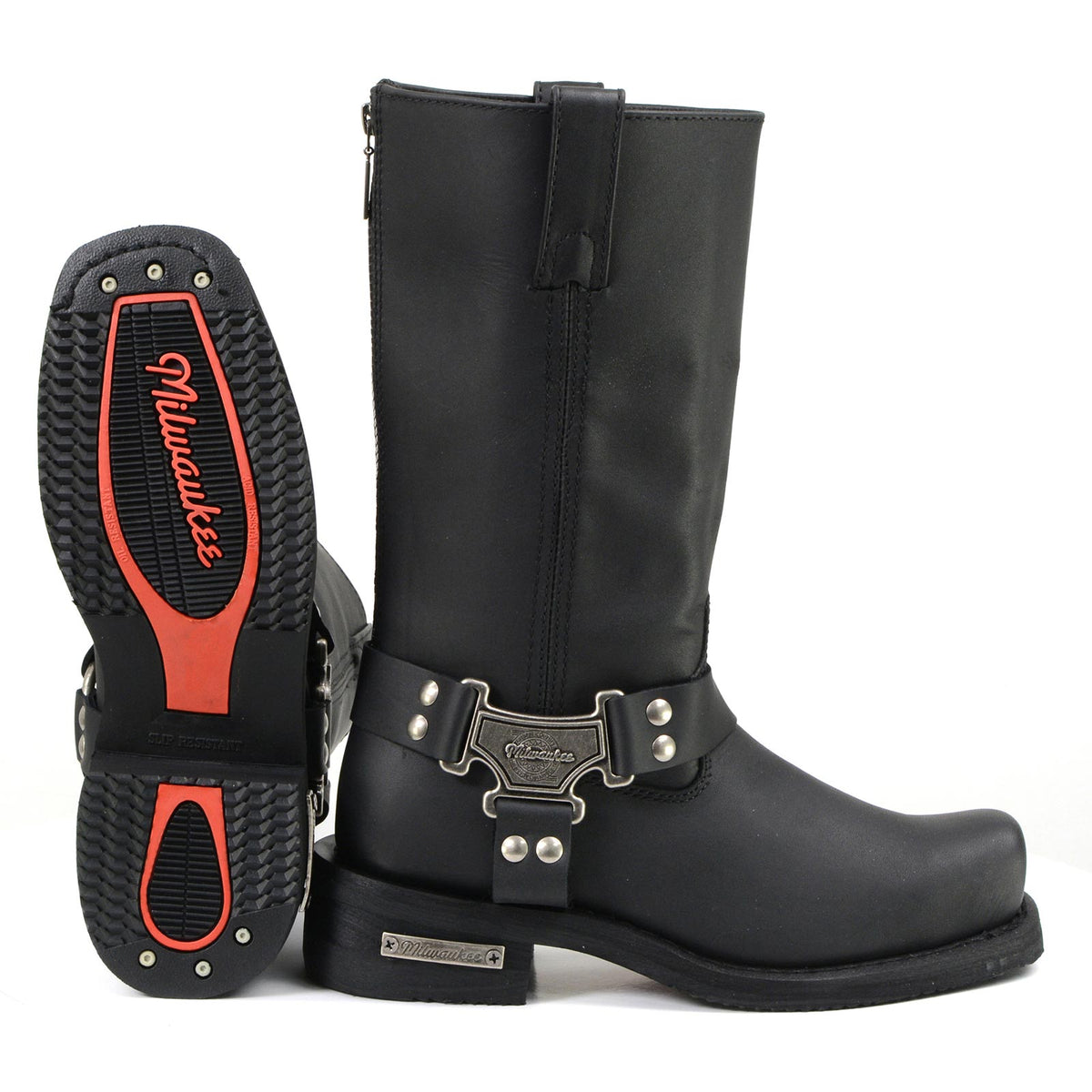 MMCC Men's Black Leather Motorcycle Boots - MB410