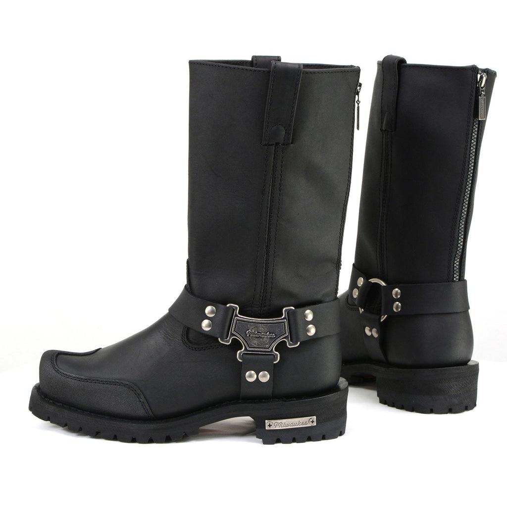 MMCC Men's Drag Harness Black Leather Motorcycle Boots - MB411