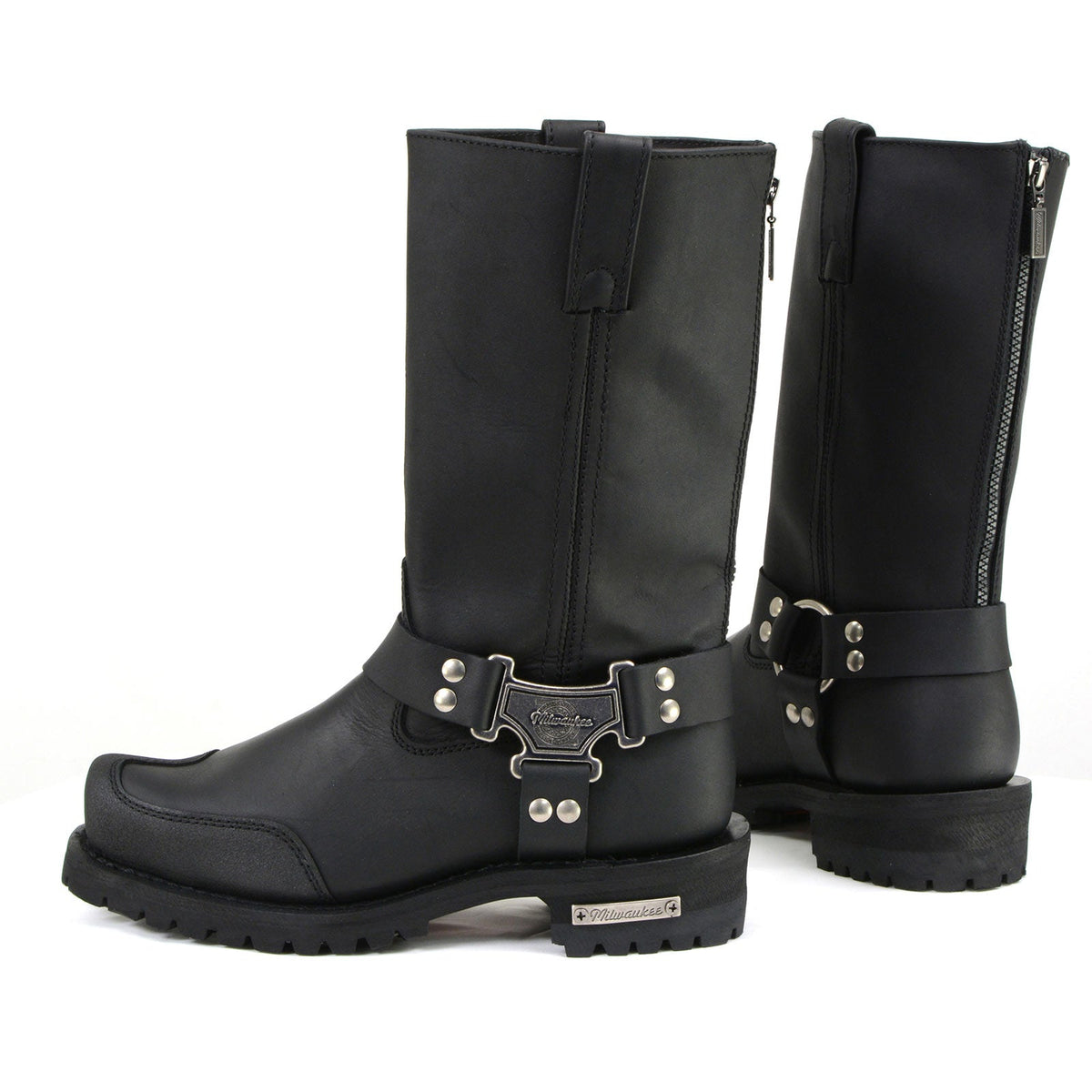 MMCC Men's Drag Harness Black Leather Motorcycle Boots - MB411