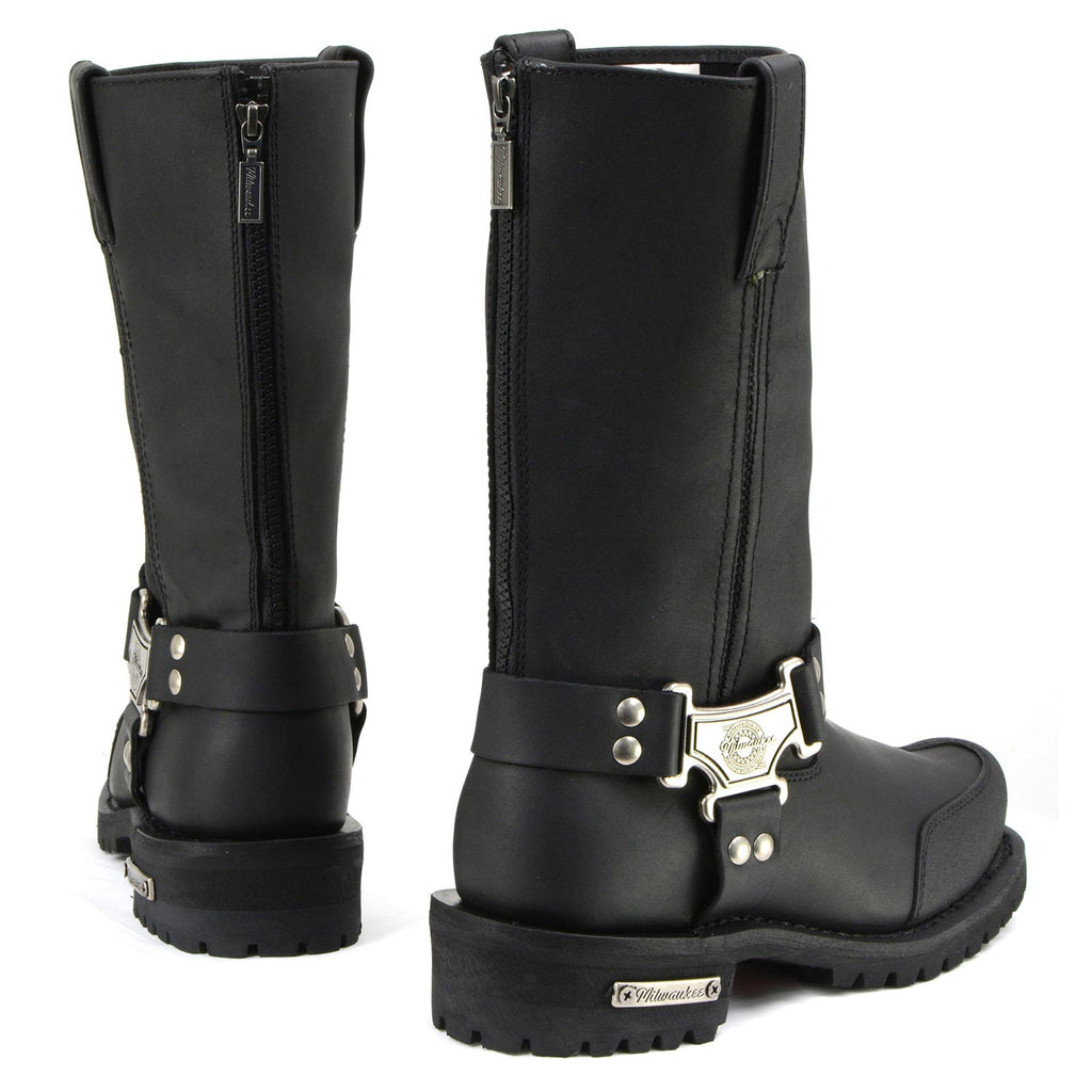 MMCC Men's Drag Harness Black Leather Motorcycle Boots - MB411