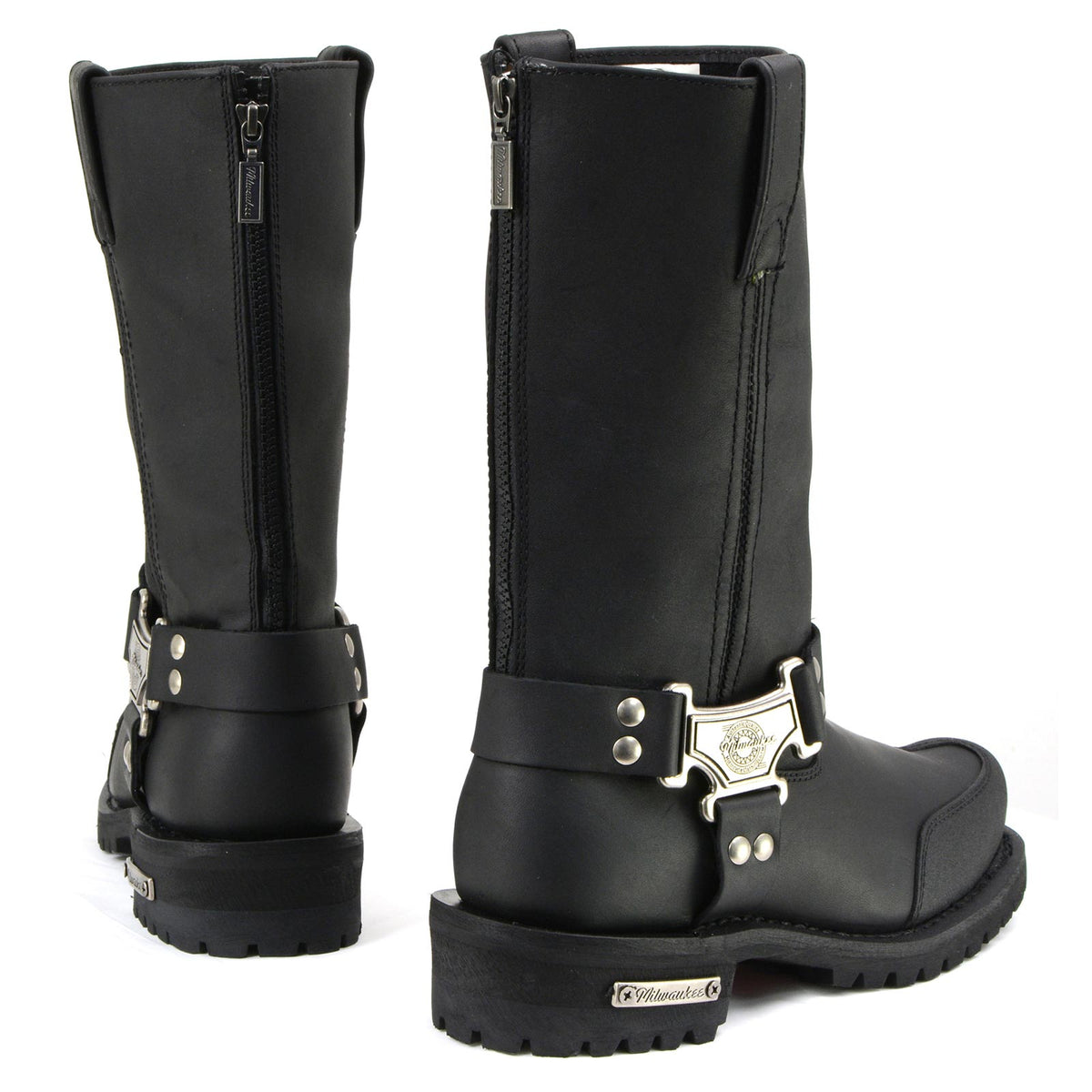 MMCC Men's Drag Harness Black Leather Motorcycle Boots - MB411