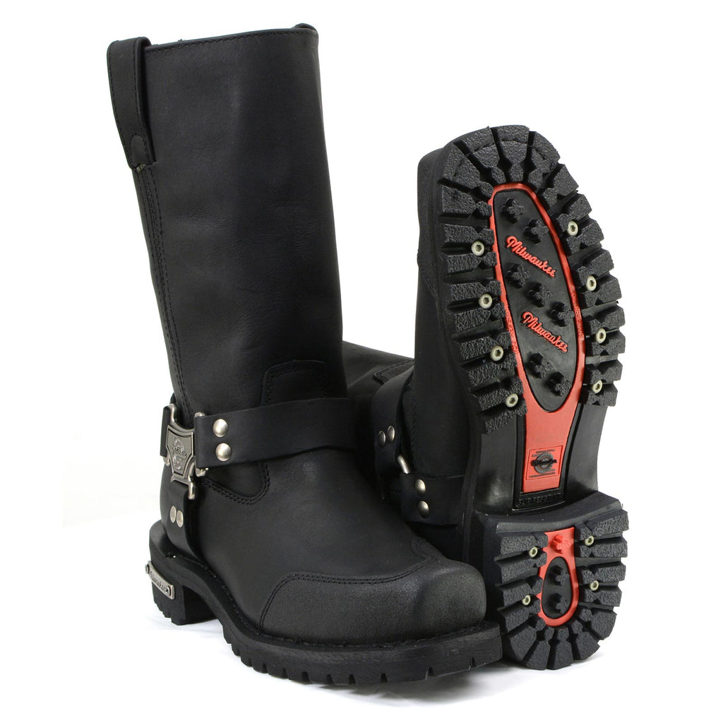 MMCC Men's Drag Harness Black Leather Motorcycle Boots - MB411
