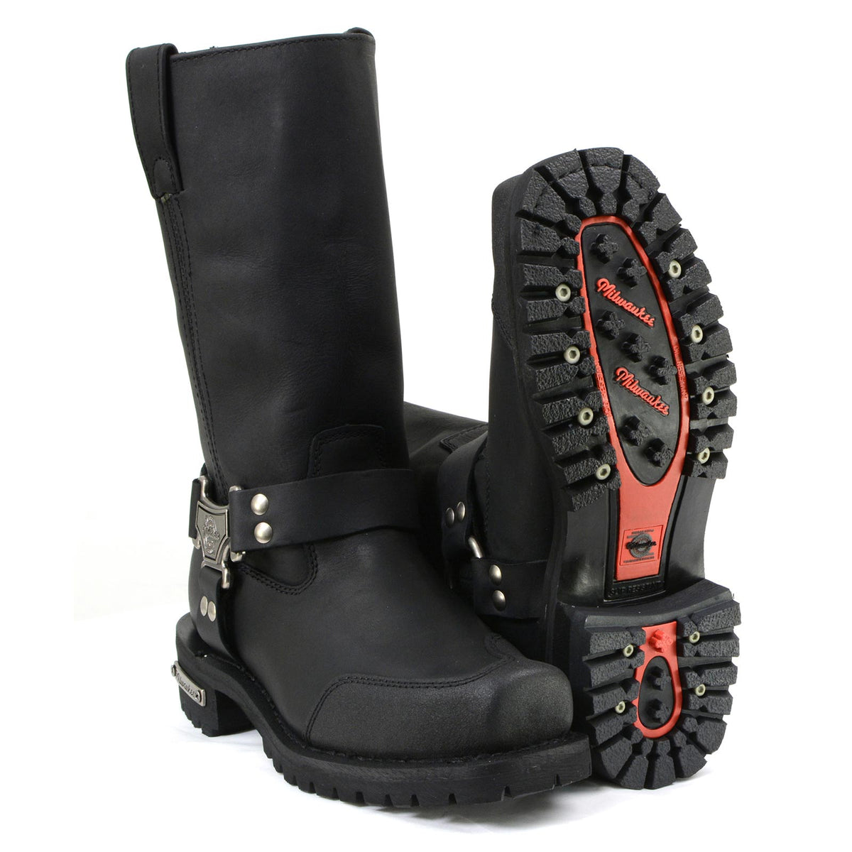 MMCC Men's Drag Harness Black Leather Motorcycle Boots - MB411
