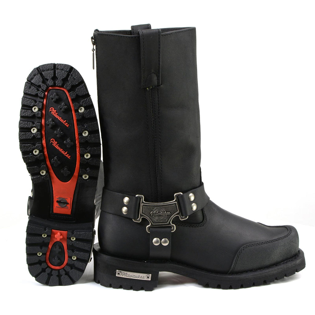 MMCC Men's Drag Harness Black Leather Motorcycle Boots - MB411