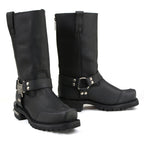 MMCC Men's Drag Harness Black Leather Motorcycle Boots - MB411