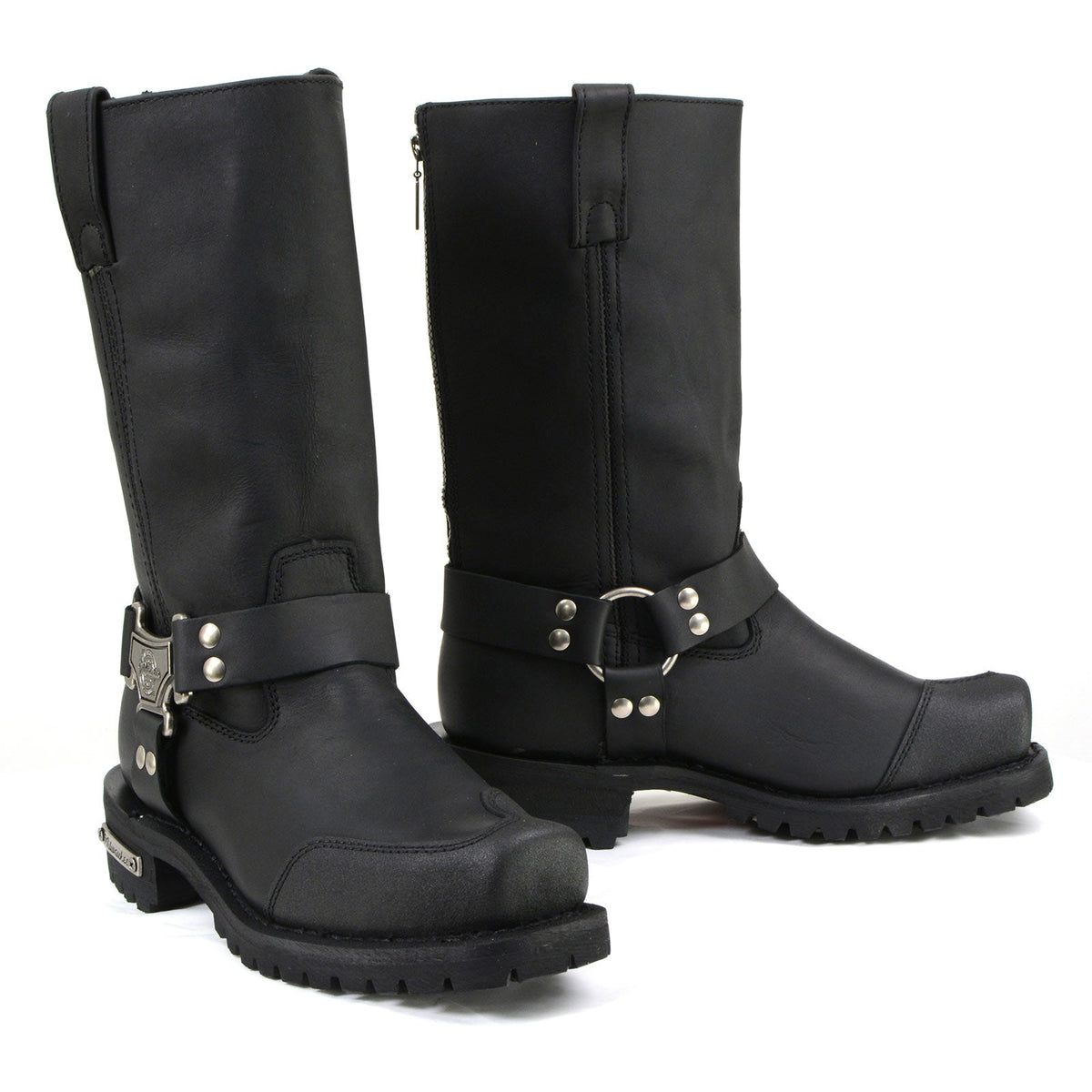 MMCC Men's Drag Harness Black Leather Motorcycle Boots - MB411