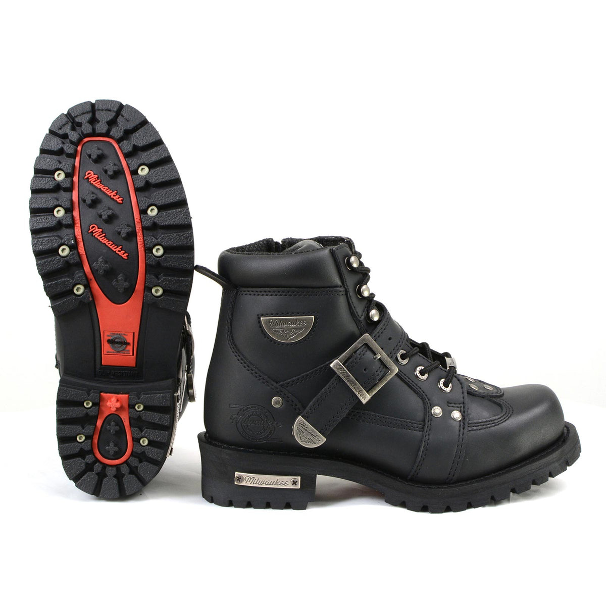 MMCC Men's Road Captain Black Leather Motorcycle Boots - MB433