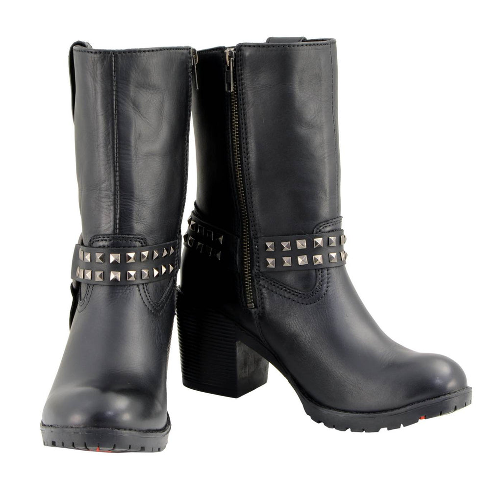 Milwaukee Leather Women's Stud Rebel Black Leather Harness Motorcycle Boots - MBL9314