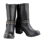 Milwaukee Leather Women's Stud Rebel Black Leather Harness Motorcycle Boots - MBL9314
