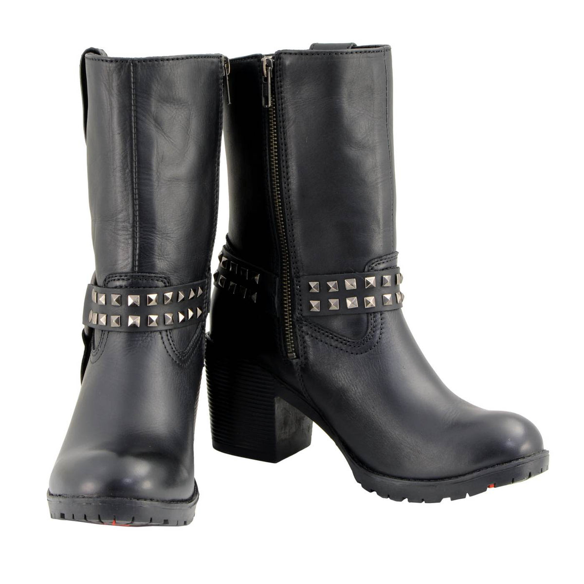 Milwaukee Leather Women's Stud Rebel Black Leather Harness Motorcycle Boots - MBL9314