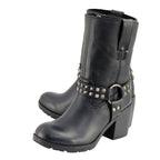 Milwaukee Leather Women's Stud Rebel Black Leather Harness Motorcycle Boots - MBL9314