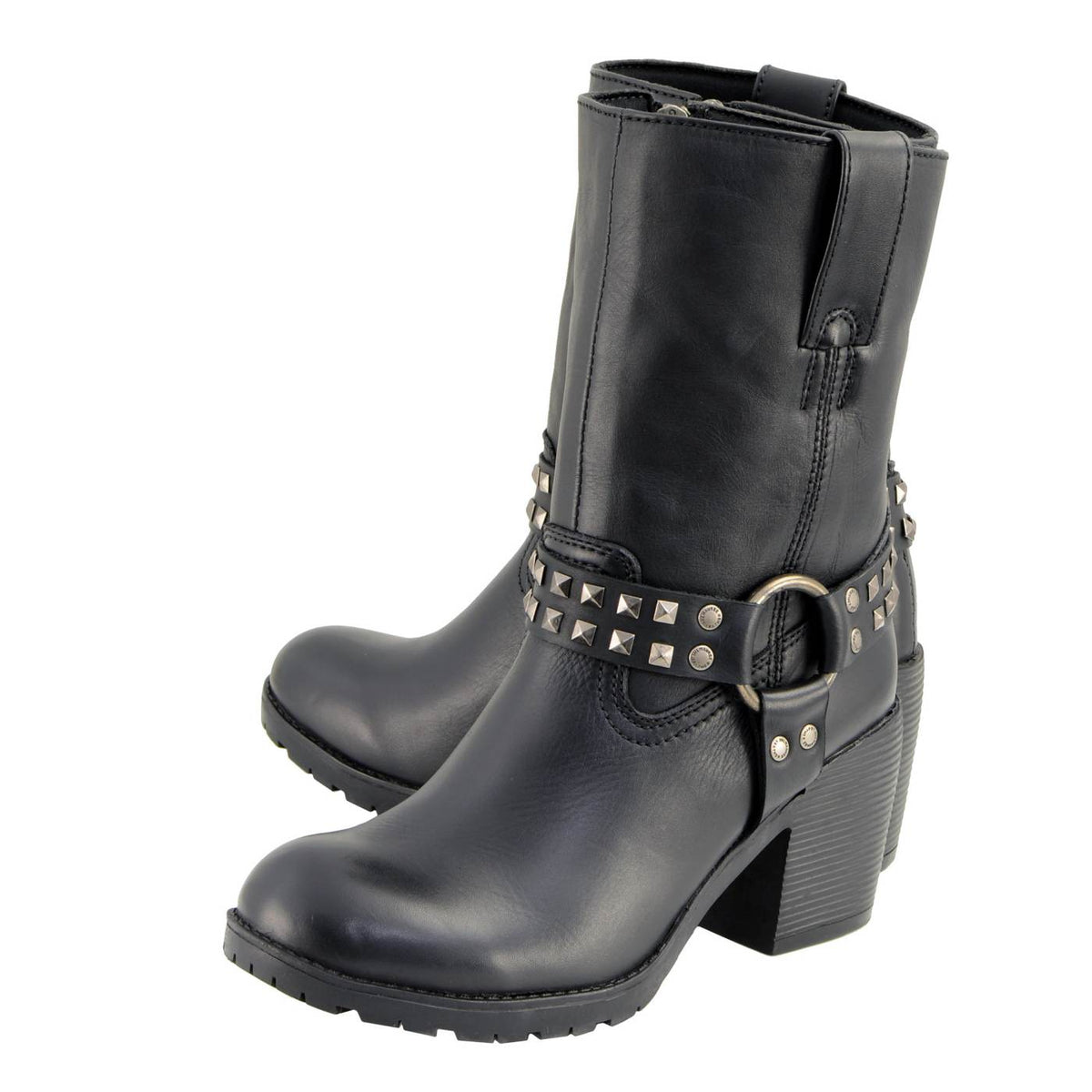Milwaukee Leather Women's Stud Rebel Black Leather Harness Motorcycle Boots - MBL9314