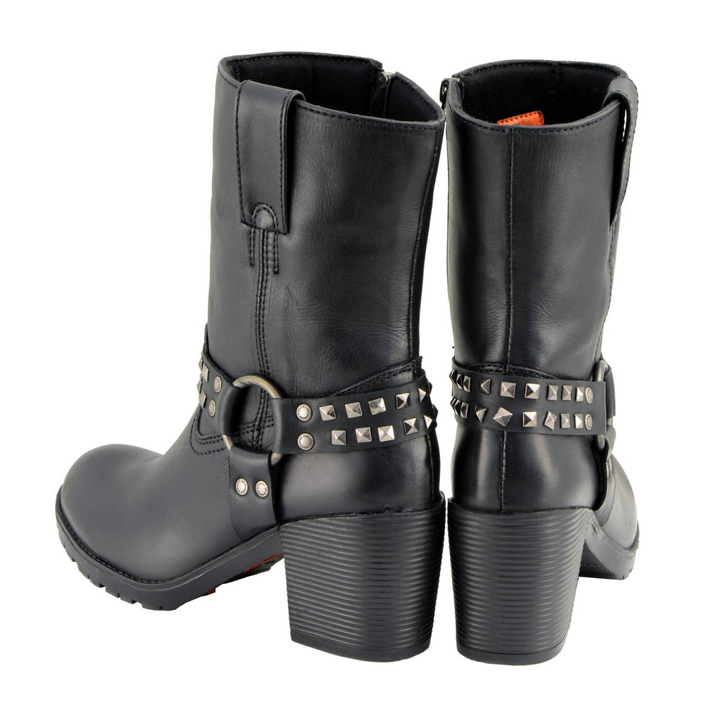 Milwaukee Leather Women's Stud Rebel Black Leather Harness Motorcycle Boots - MBL9314