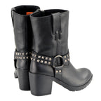Milwaukee Leather Women's Stud Rebel Black Leather Harness Motorcycle Boots - MBL9314