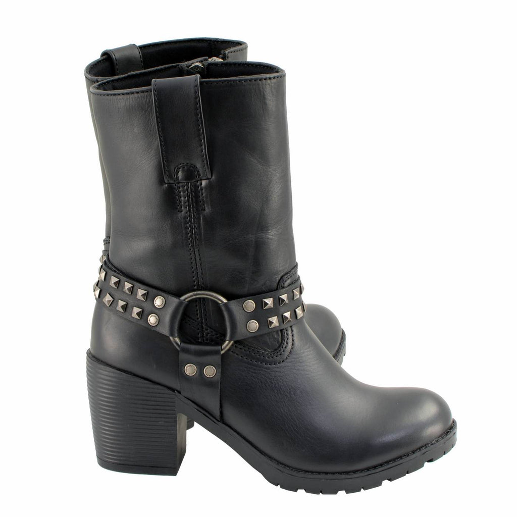Milwaukee Leather Women's Stud Rebel Black Leather Harness Motorcycle Boots - MBL9314