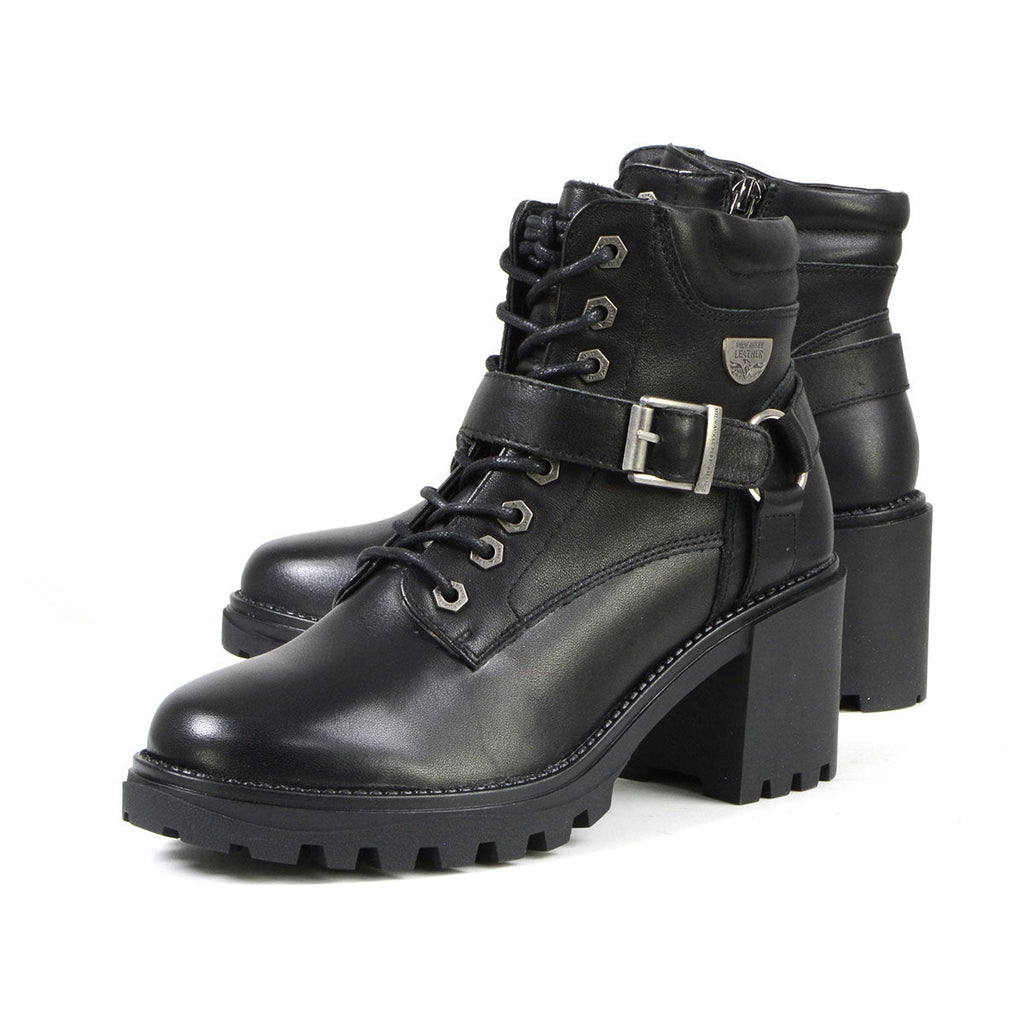 Milwaukee Leather MBL9316 Women's Black Leather Lace-Up Motorcycle Biker Riding Boot with Harness Ring
