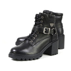 Milwaukee Leather MBL9316 Women's Black Leather Lace-Up Motorcycle Biker Riding Boot with Harness Ring