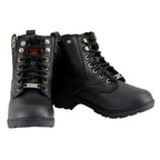 Milwaukee Leather MBL9320 Women's Premium Black Leather Lace-Up Motorcycle Riding Boots with Side Zipper