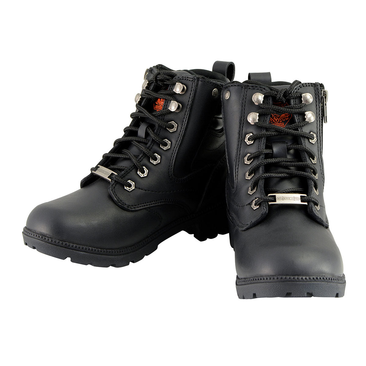 Milwaukee Leather MBL9320 Women's Premium Black Leather Lace-Up Motorcycle Riding Boots with Side Zipper