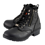 Milwaukee Leather MBL9320 Women's Premium Black Leather Lace-Up Motorcycle Riding Boots with Side Zipper