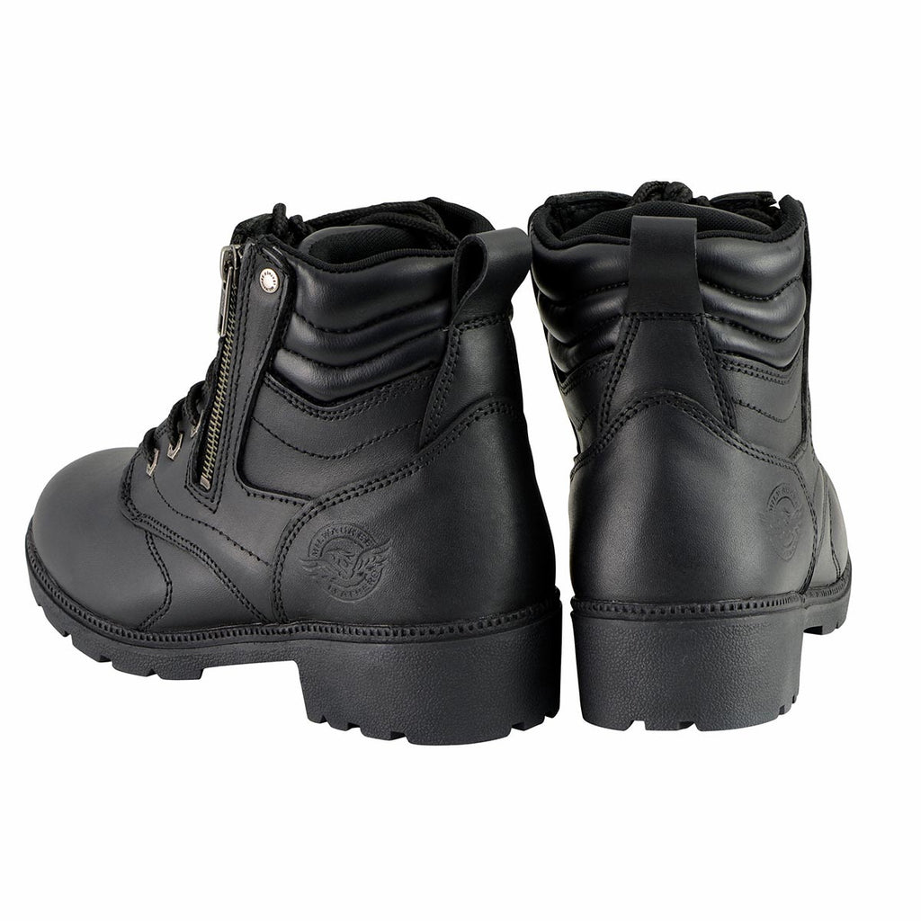 Milwaukee Leather MBL9320 Women's Premium Black Leather Lace-Up Motorcycle Riding Boots with Side Zipper