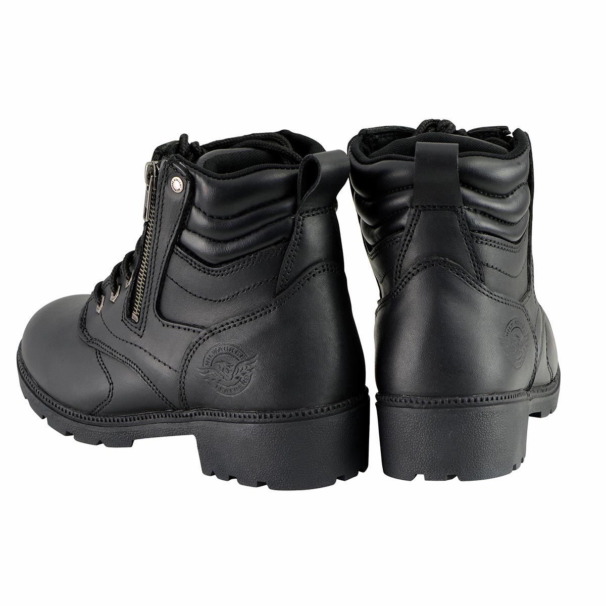 Milwaukee Leather MBL9320 Women's Premium Black Leather Lace-Up Motorcycle Riding Boots with Side Zipper