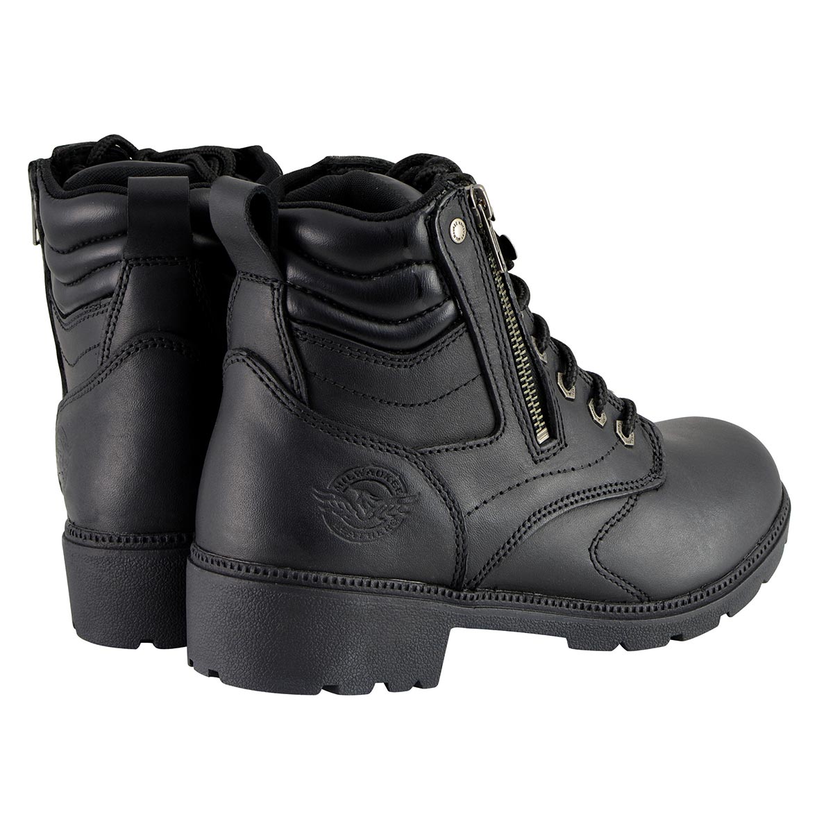Milwaukee Leather MBL9320 Women's Premium Black Leather Lace-Up Motorcycle Riding Boots with Side Zipper