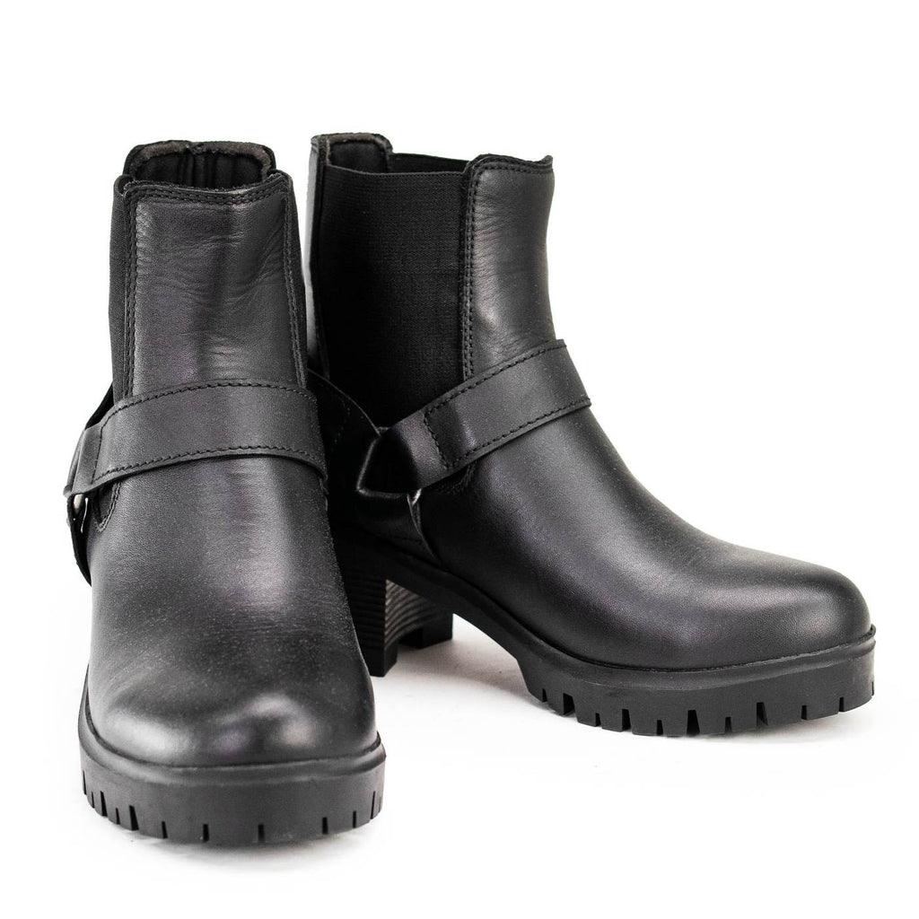 Milwaukee Leather Women's Black Braid Black Leather Ankle Fashion Boots with Elastic Panel and Block Heel - MBL9331