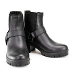 Milwaukee Leather Women's Black Braid Black Leather Ankle Fashion Boots with Elastic Panel and Block Heel - MBL9331
