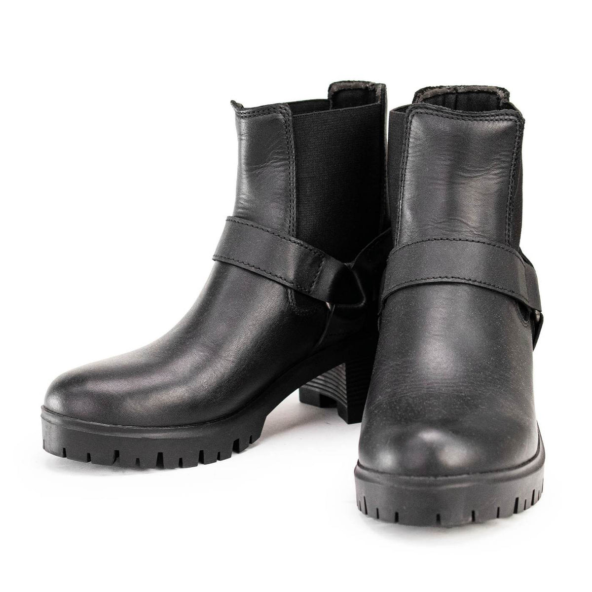 Milwaukee Leather Women's Black Braid Black Leather Ankle Fashion Boots with Elastic Panel and Block Heel - MBL9331