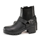 Milwaukee Leather Women's Black Braid Black Leather Ankle Fashion Boots with Elastic Panel and Block Heel - MBL9331