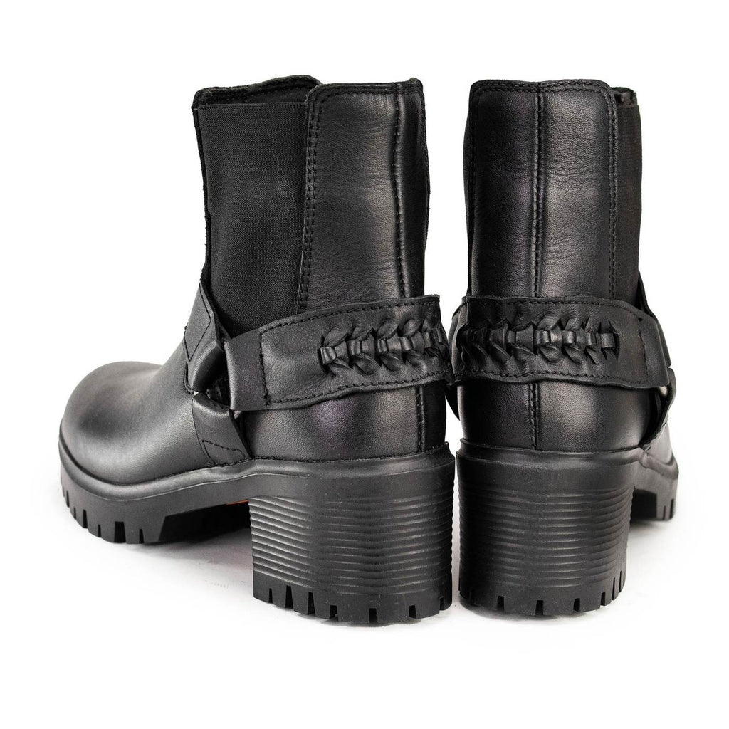Milwaukee Leather Women's Black Braid Black Leather Ankle Fashion Boots with Elastic Panel and Block Heel - MBL9331
