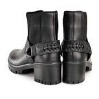Milwaukee Leather Women's Black Braid Black Leather Ankle Fashion Boots with Elastic Panel and Block Heel - MBL9331