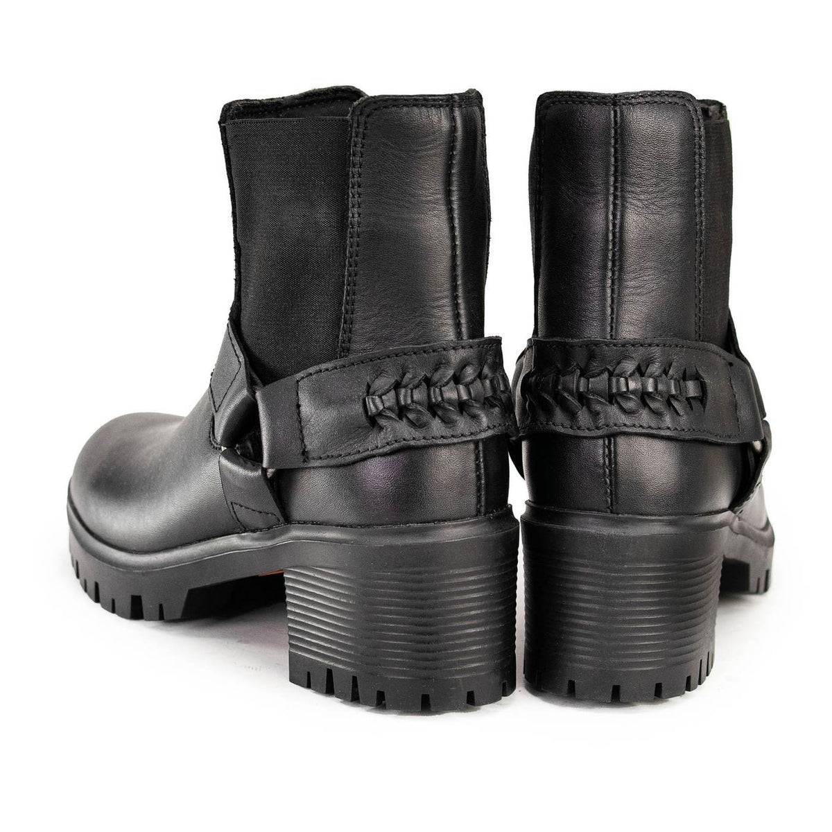 Milwaukee Leather Women's Black Braid Black Leather Ankle Fashion Boots with Elastic Panel and Block Heel - MBL9331