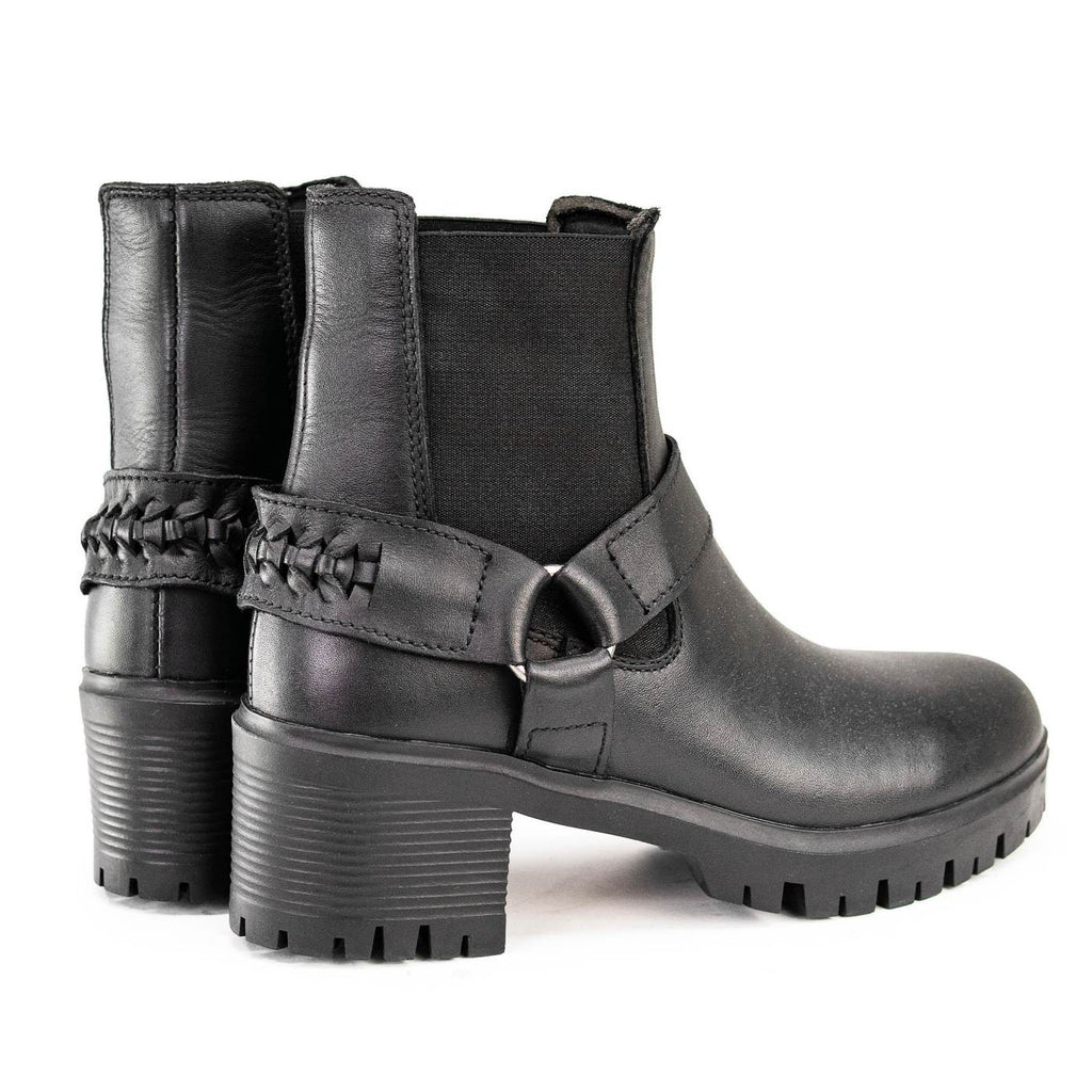 Milwaukee Leather Women's Black Braid Black Leather Ankle Fashion Boots with Elastic Panel and Block Heel - MBL9331