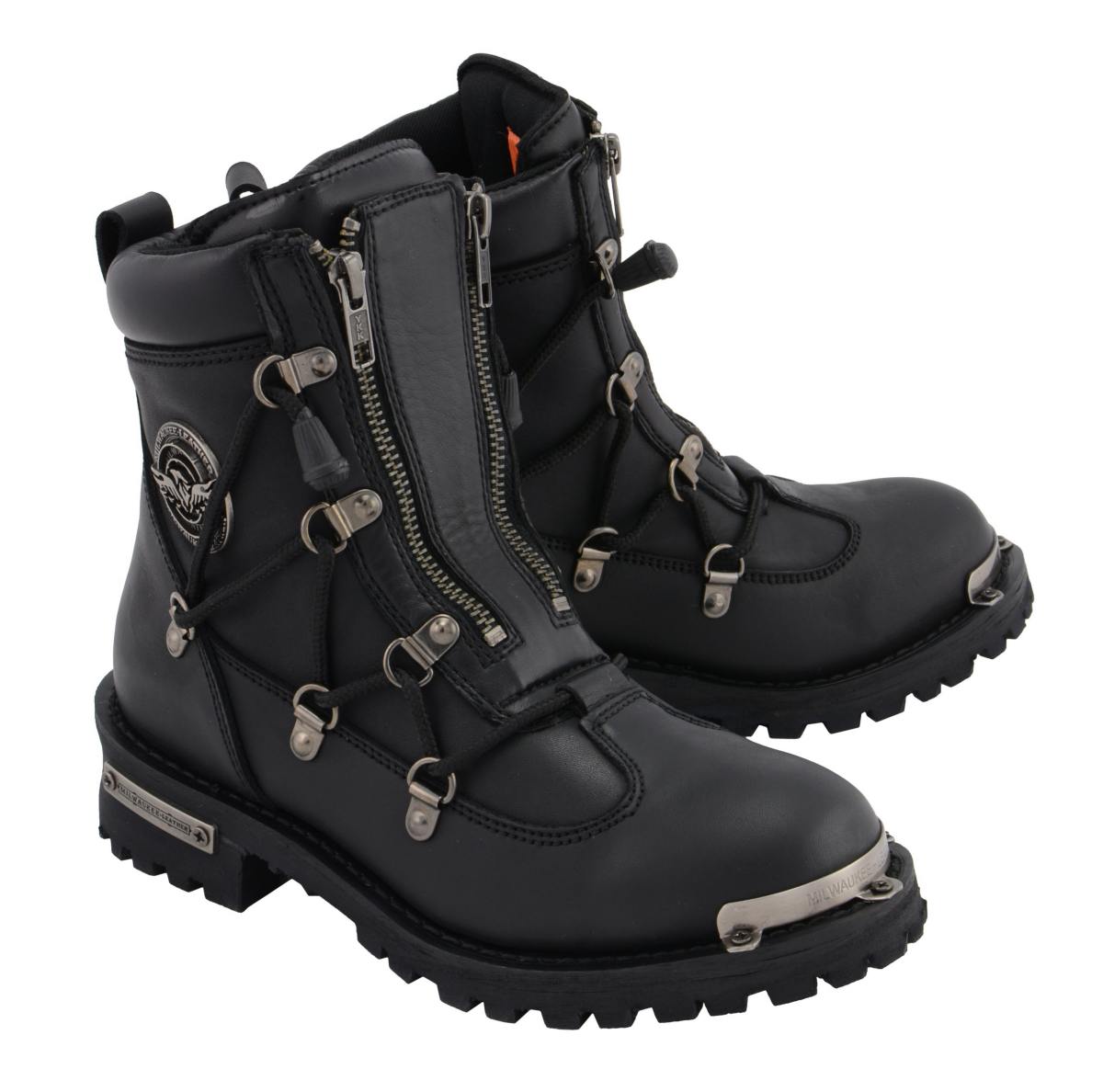 Milwaukee Leather MBL9375 Women's Premium Black Leather Diamond 6-Inch Twin Zipper Lock Motorcycle Riding Boots