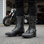 Milwaukee Leather Women's Premium Leather Motorcycle Riding Boots - Lace-To-Toe Harness - Zipper Closure - MBL9391