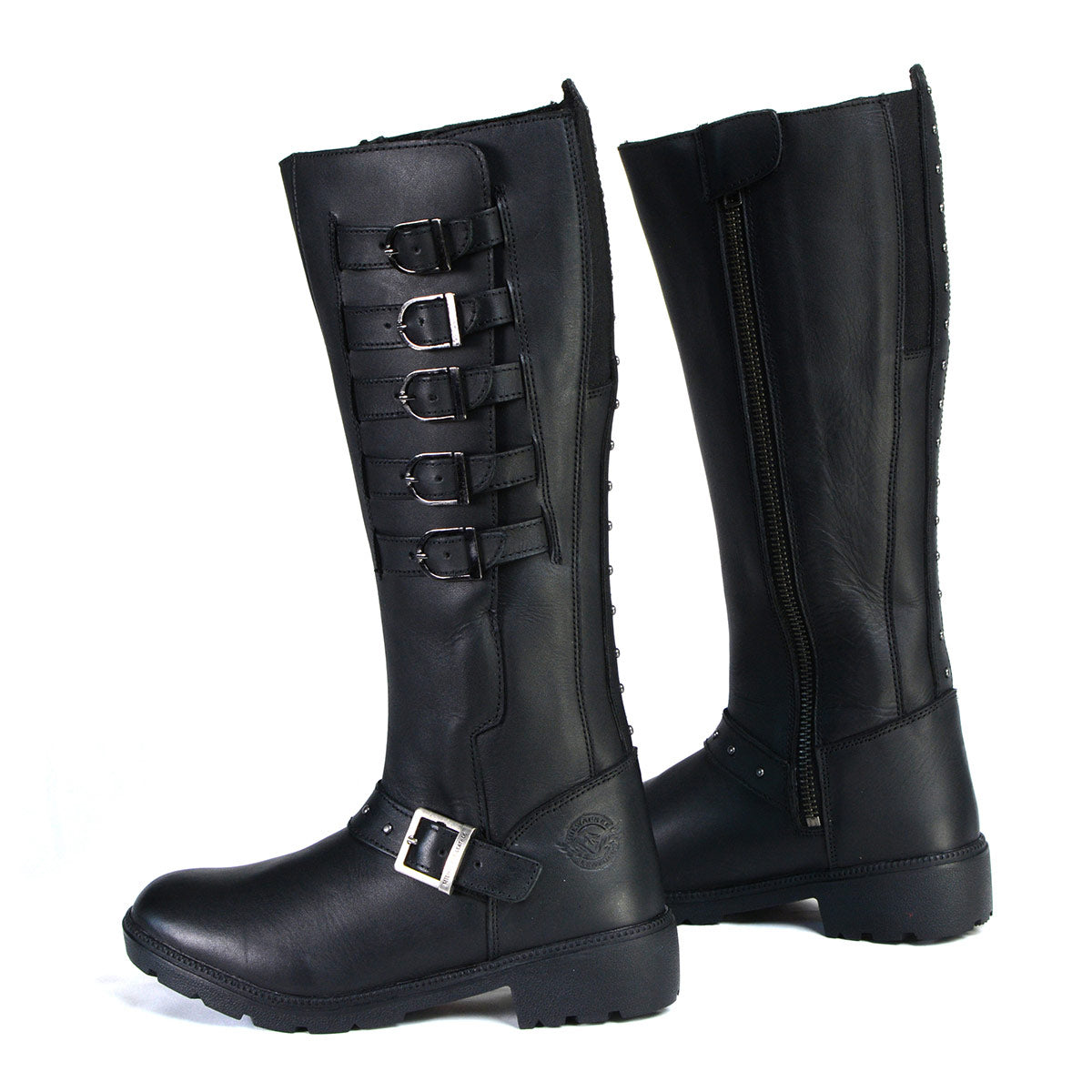 Milwaukee Leather MBL9395 Women's Black Leather 17-Inch Side Strap Riding Motorcycle Boots with Side Zipper